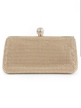 Whiting & Davis Gold Mesh Crystal Ball Clutch Bag